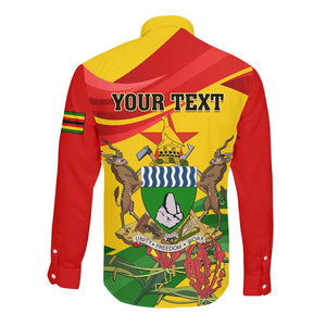 Zimbabwe Independence Day Long Sleeve Button Shirt Featuring Chapungu Bird and Flame Lily