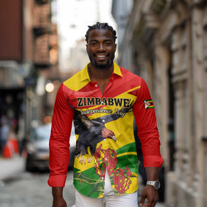 Zimbabwe Independence Day Long Sleeve Button Shirt Featuring Chapungu Bird and Flame Lily