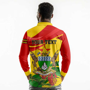 Zimbabwe Independence Day Long Sleeve Polo Shirt Featuring Chapungu Bird and Flame Lily