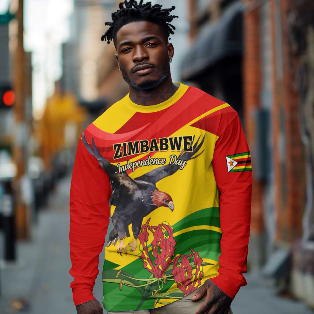 Zimbabwe Independence Day Long Sleeve Shirt Featuring Chapungu Bird and Flame Lily LT01