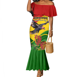 Zimbabwe Independence Day Mermaid Dress Featuring Chapungu Bird and Flame Lily