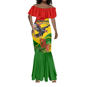 Zimbabwe Independence Day Mermaid Dress Featuring Chapungu Bird and Flame Lily