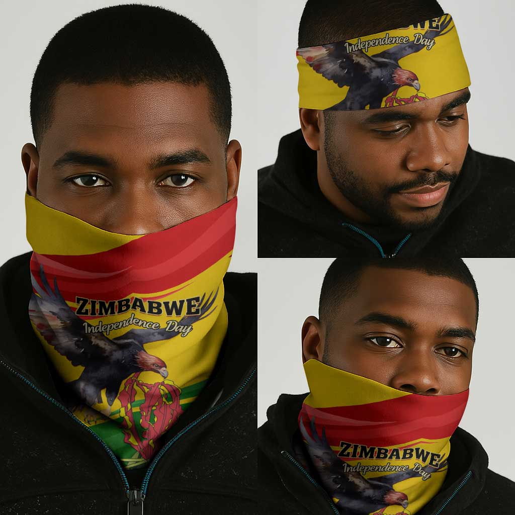Zimbabwe Independence Day Neck Gaiter Featuring Chapungu Bird and Flame Lily LT01