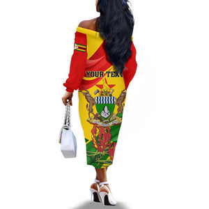 Zimbabwe Independence Day Off The Shoulder Long Sleeve Dress Featuring Chapungu Bird and Flame Lily