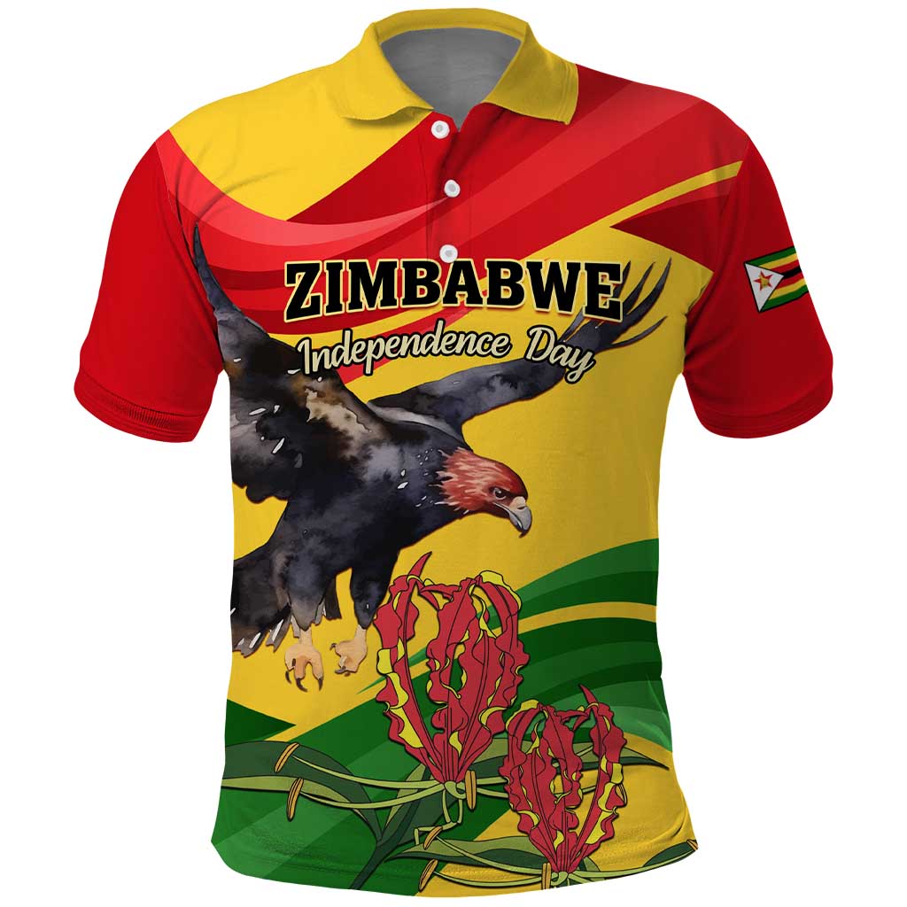 Zimbabwe Independence Day Polo Shirt Featuring Chapungu Bird and Flame Lily