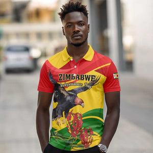 Zimbabwe Independence Day Polo Shirt Featuring Chapungu Bird and Flame Lily