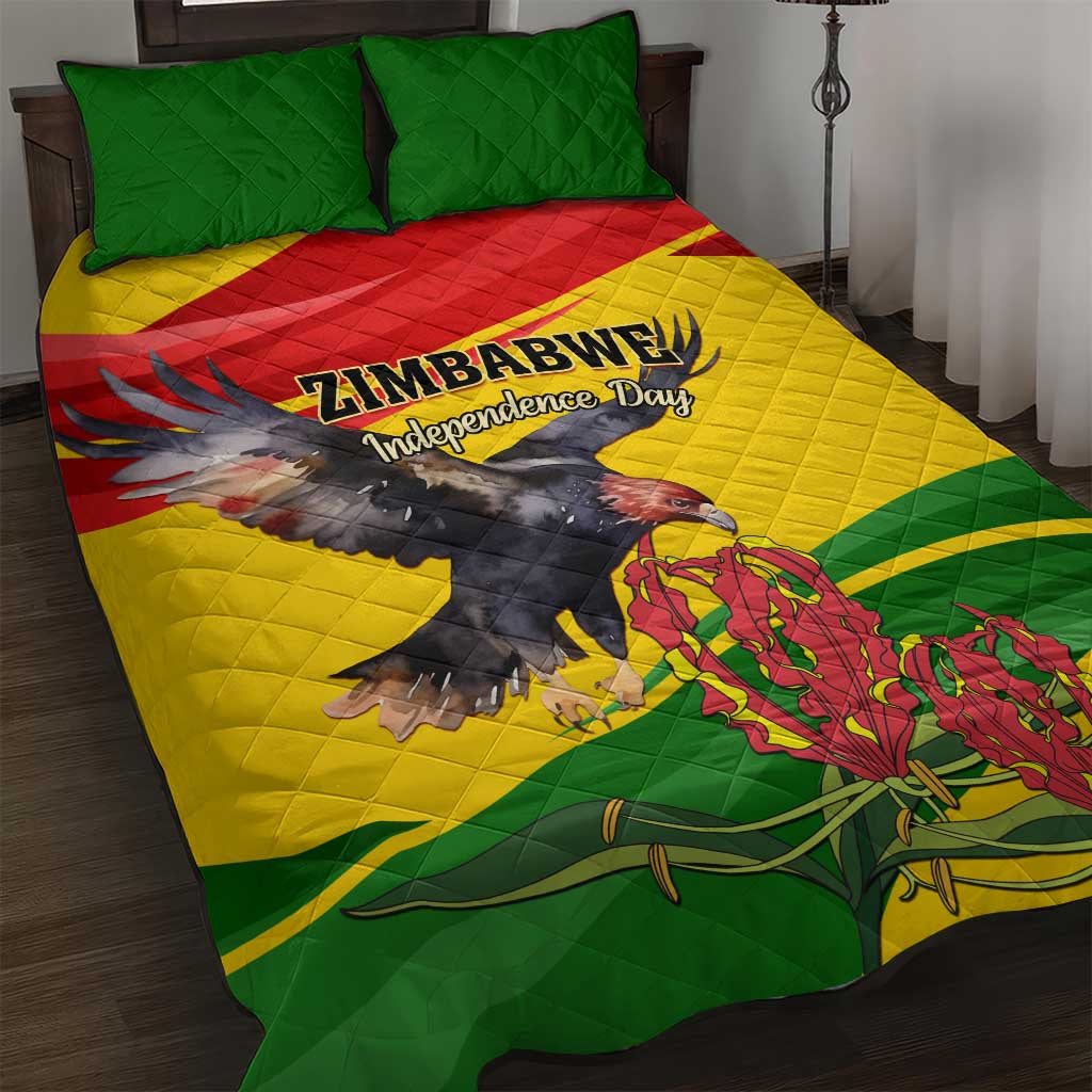 Zimbabwe Independence Day Quilt Bed Set Featuring Chapungu Bird and Flame Lily