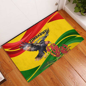 Zimbabwe Independence Day Rubber Doormat Featuring Chapungu Bird and Flame Lily