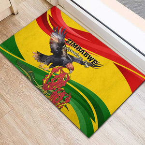 Zimbabwe Independence Day Rubber Doormat Featuring Chapungu Bird and Flame Lily