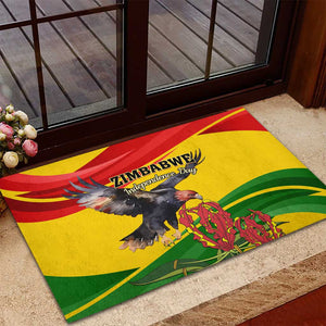 Zimbabwe Independence Day Rubber Doormat Featuring Chapungu Bird and Flame Lily