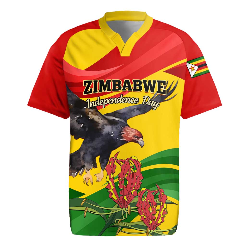 Zimbabwe Independence Day Rugby Jersey Featuring Chapungu Bird and Flame Lily