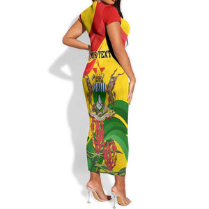 Zimbabwe Independence Day Short Sleeve Bodycon Dress Featuring Chapungu Bird and Flame Lily