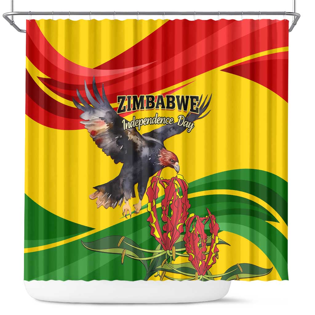 Zimbabwe Independence Day Shower Curtain Featuring Chapungu Bird and Flame Lily