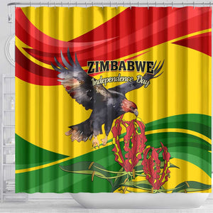 Zimbabwe Independence Day Shower Curtain Featuring Chapungu Bird and Flame Lily