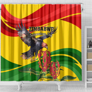 Zimbabwe Independence Day Shower Curtain Featuring Chapungu Bird and Flame Lily