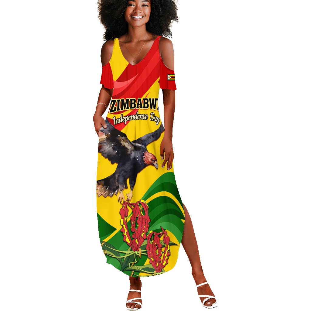 Zimbabwe Independence Day Summer Maxi Dress Featuring Chapungu Bird and Flame Lily