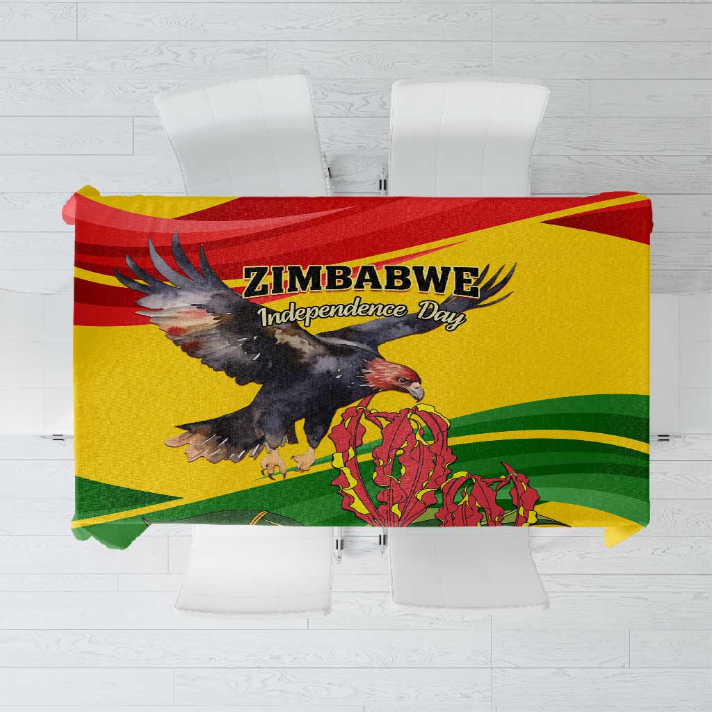 Zimbabwe Independence Day Tablecloth Featuring Chapungu Bird and Flame Lily