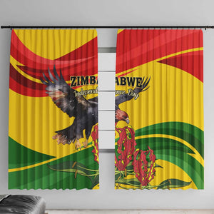 Zimbabwe Independence Day Window Curtain Featuring Chapungu Bird and Flame Lily