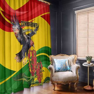 Zimbabwe Independence Day Window Curtain Featuring Chapungu Bird and Flame Lily