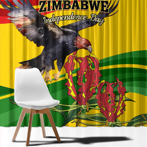 Zimbabwe Independence Day Window Curtain Featuring Chapungu Bird and Flame Lily