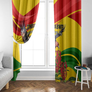 Zimbabwe Independence Day Window Curtain Featuring Chapungu Bird and Flame Lily