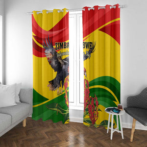 Zimbabwe Independence Day Window Curtain Featuring Chapungu Bird and Flame Lily