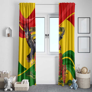 Zimbabwe Independence Day Window Curtain Featuring Chapungu Bird and Flame Lily