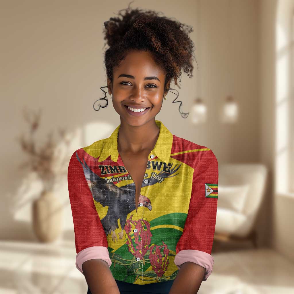 Zimbabwe Independence Day Women Casual Shirt Featuring Chapungu Bird and Flame Lily