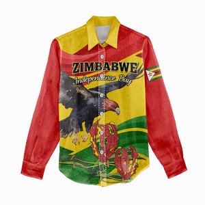 Zimbabwe Independence Day Women Casual Shirt Featuring Chapungu Bird and Flame Lily