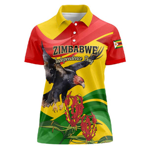 Zimbabwe Independence Day Women Polo Shirt Featuring Chapungu Bird and Flame Lily