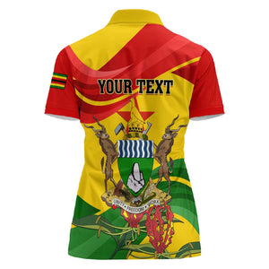 Zimbabwe Independence Day Women Polo Shirt Featuring Chapungu Bird and Flame Lily