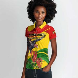 Zimbabwe Independence Day Women Polo Shirt Featuring Chapungu Bird and Flame Lily