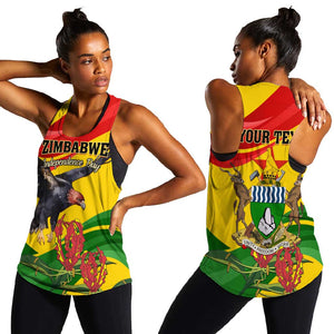 Zimbabwe Independence Day Women Racerback Tank Featuring Chapungu Bird and Flame Lily