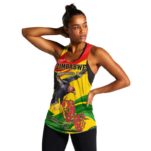 Zimbabwe Independence Day Women Racerback Tank Featuring Chapungu Bird and Flame Lily