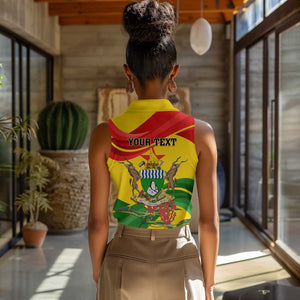 Zimbabwe Independence Day Women Sleeveless Polo Shirt Featuring Chapungu Bird and Flame Lily