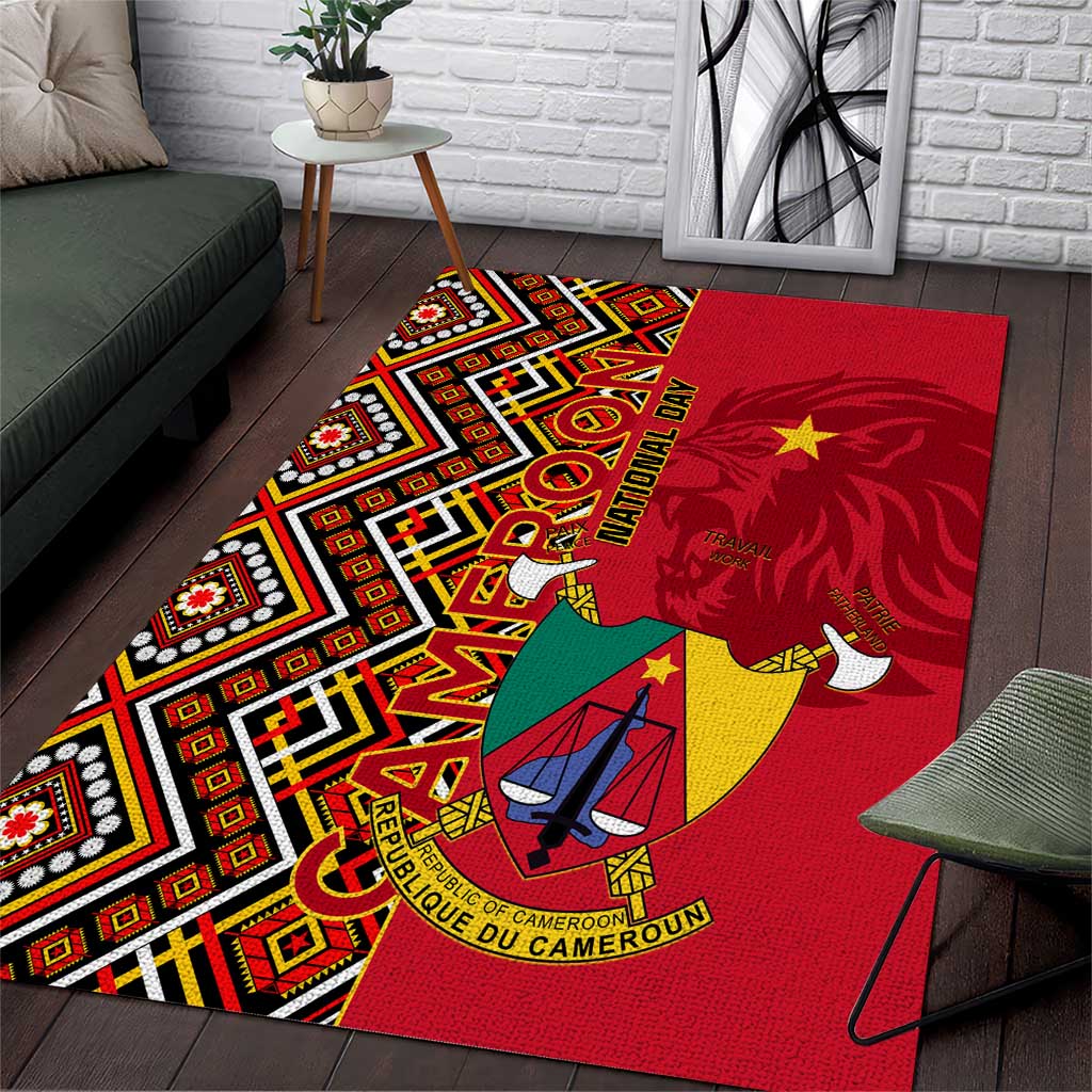 Cameroon National Day Area Rug Cameroun Coat Of Arms Ankara Pattern