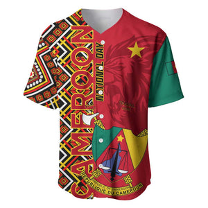 Cameroon National Day Baseball Jersey Cameroun Coat Of Arms Ankara Pattern