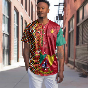 Cameroon National Day Baseball Jersey Cameroun Coat Of Arms Ankara Pattern