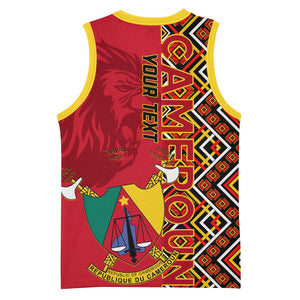 Cameroon National Day Basketball Jersey Cameroun Coat Of Arms Ankara Pattern LT01