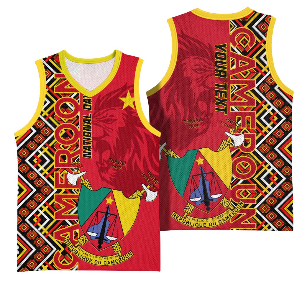 Cameroon National Day Basketball Jersey Cameroun Coat Of Arms Ankara Pattern LT01