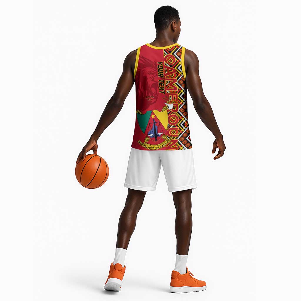 Cameroon National Day Basketball Jersey Cameroun Coat Of Arms Ankara Pattern LT01