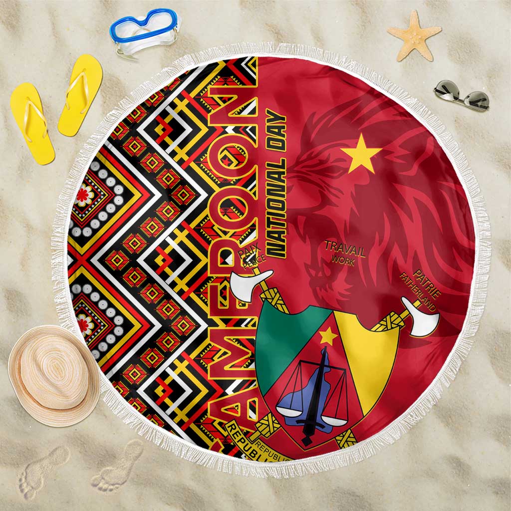 Cameroon National Day Beach Blanket Cameroun Coat Of Arms Ankara Pattern