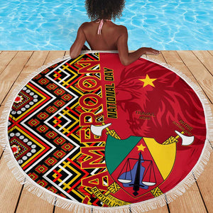 Cameroon National Day Beach Blanket Cameroun Coat Of Arms Ankara Pattern