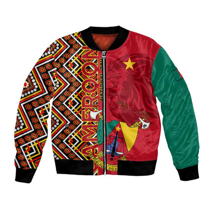 Cameroon National Day Bomber Jacket Cameroun Coat Of Arms Ankara Pattern