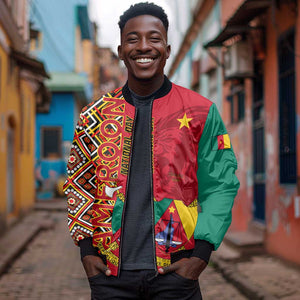 Cameroon National Day Bomber Jacket Cameroun Coat Of Arms Ankara Pattern