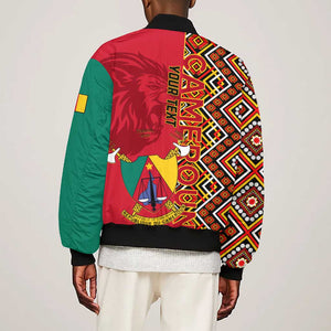 Cameroon National Day Bomber Jacket Cameroun Coat Of Arms Ankara Pattern