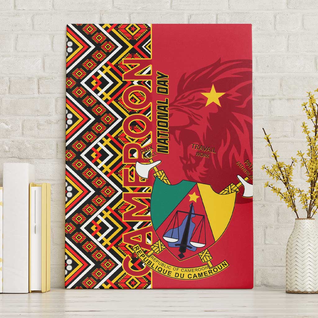 Cameroon National Day Canvas Wall Art Cameroun Coat Of Arms Ankara Pattern