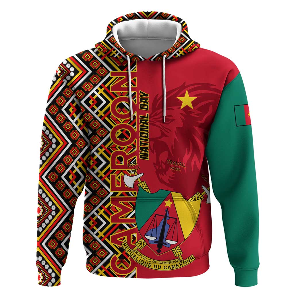 Cameroon National Day Hoodie Cameroun Coat Of Arms Ankara Pattern