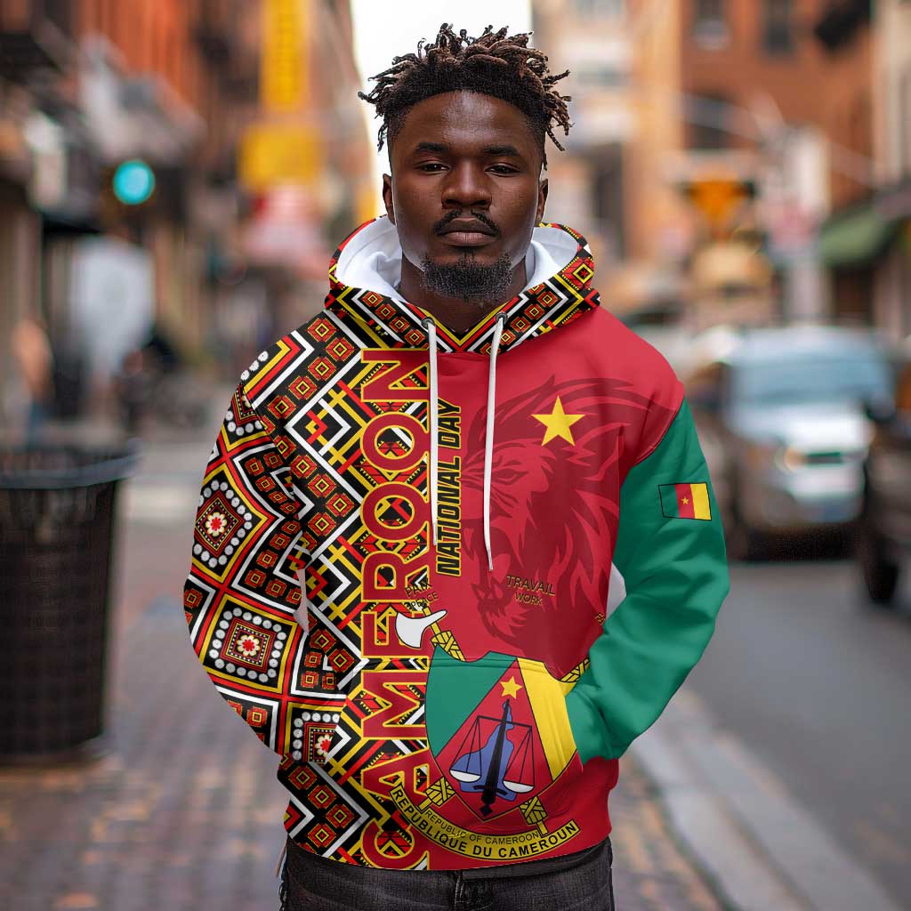 Cameroon National Day Hoodie Cameroun Coat Of Arms Ankara Pattern