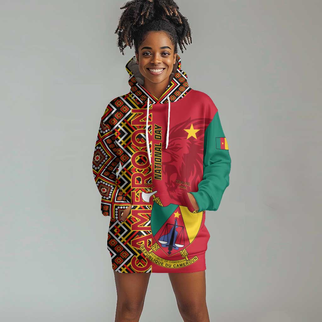 Cameroon National Day Hoodie Dress Cameroun Coat Of Arms Ankara Pattern